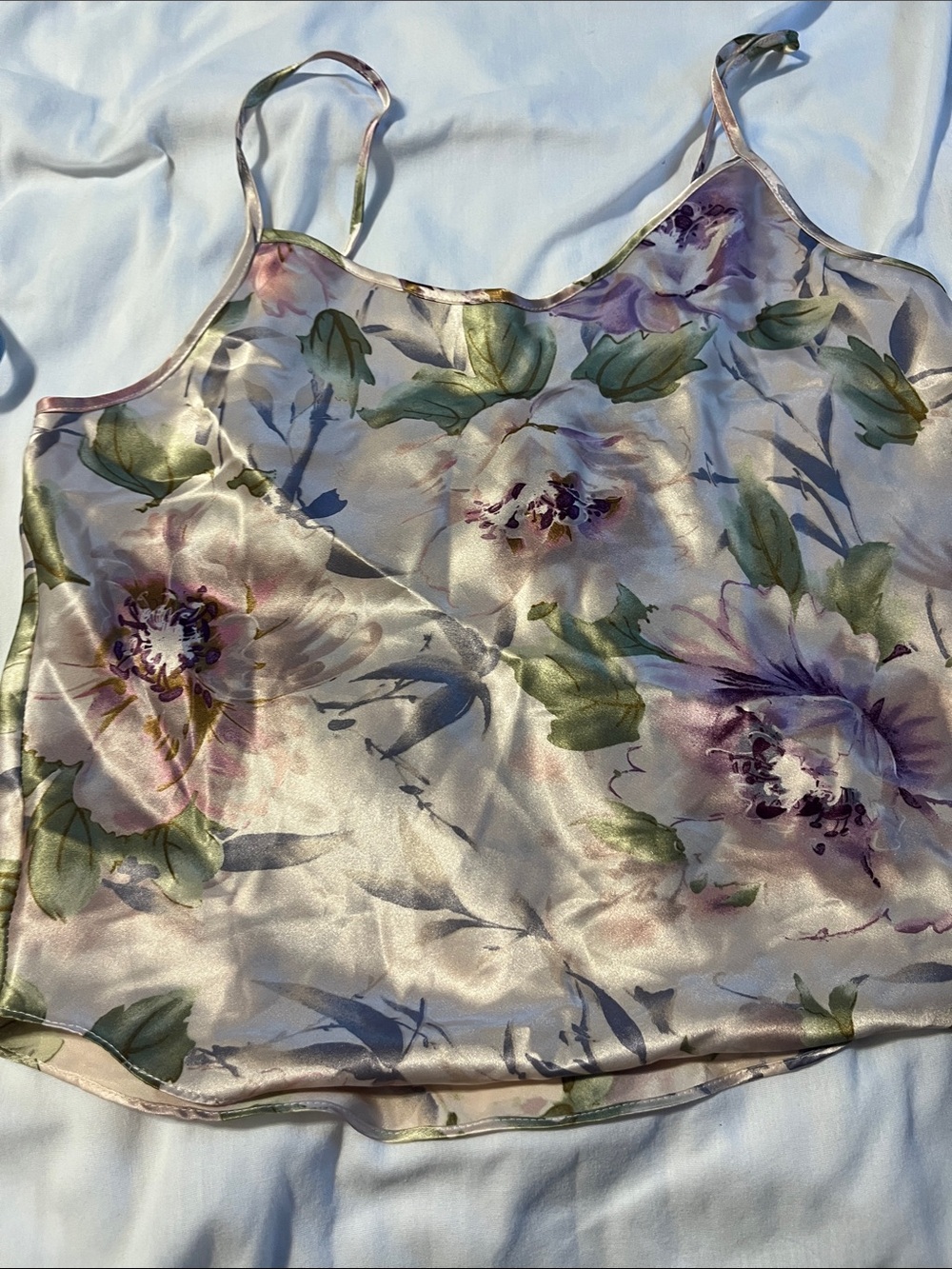 Peach Love California Cream Satin Floral Camisole with Lavender Accents